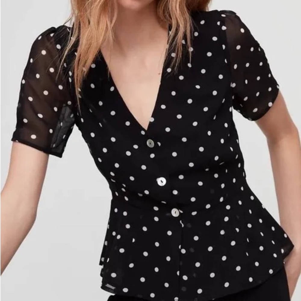 Aritzia Black and White Polka Dot Blouse